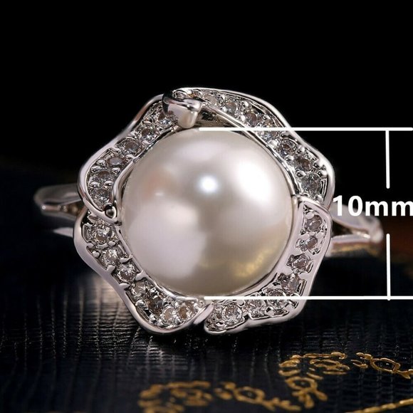 Magnificent 14k Gold Over Silver Cultured Pearl Diamond Ring - Picture 4 of 5